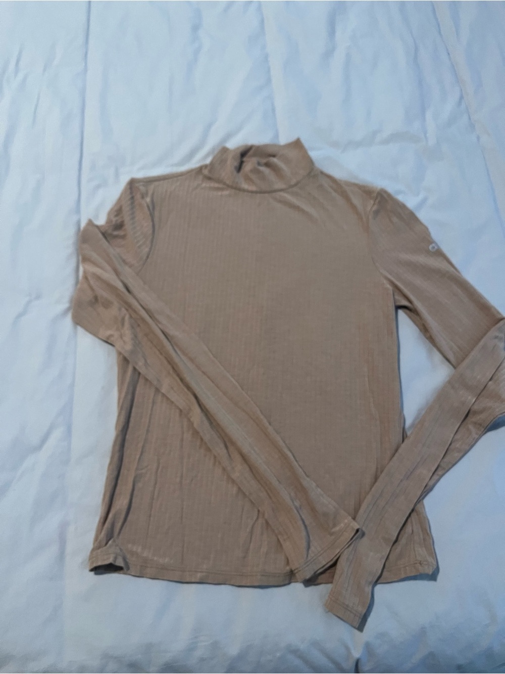 ALO Yoga Neutral Beige Ribbed Mock Neck Long-Sleeve Top